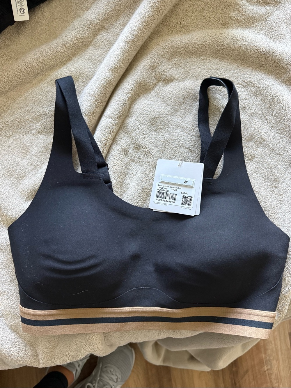 lululemon athletica Black Sports Bra with Tan Stripe Detail
